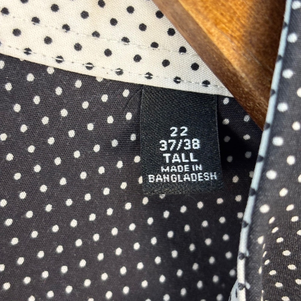 Sean John Men Black White Polka Dot Tailored Fit Button Down Shirt 22 37/38 Tall - Picture 3 of 7
